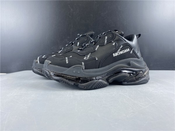 Balenciaga Allover Logo Triple S Clear Sole Black