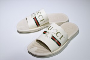 Gucci Leather Slide Sandal White with GG Logo